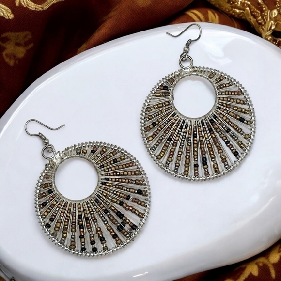 🆕️Handcrafted Artisan Indian Beaded Hoop Earrings Boho Chic Statement Jewelry - Picture 6 of 8